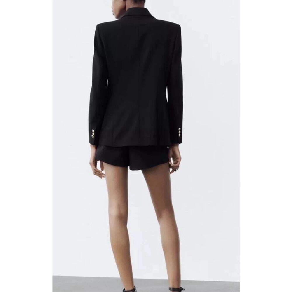 ZARA Tailored Double Breasted Gold Button Black Blazer Size Medium - Picture 4 of 10